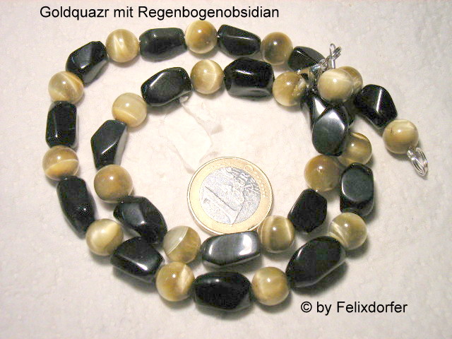 Goldquarz mit Regenbogenobsidian