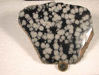 Schneeflocken-Obsidian schwarz polierte Platte 2cm dick und etwa 15 x 12 cm