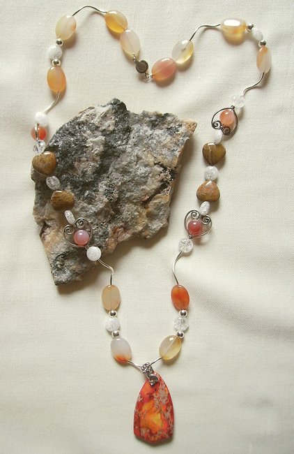 Kette - Sea Sediment - Karneol - Bergkristall