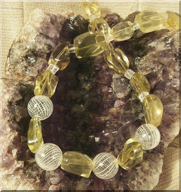 KETTE aus Citrin - Bergkristall - Glasperlen