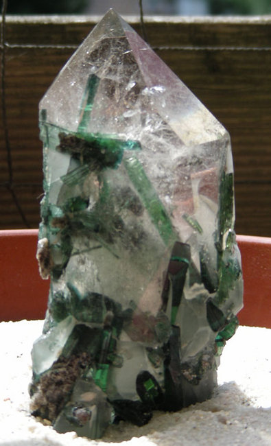 Grüner Turmalinquarz, Fundort Madagaskar, Länge 10.5 cm, Weihnachtsmarkt Essen 09