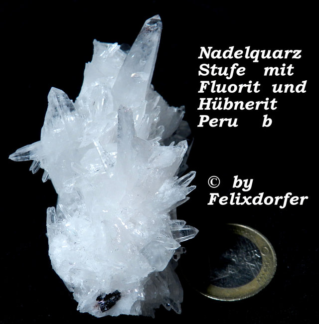 Nadelquarz Stufe mit Fluorit und Hübnerit Peru b