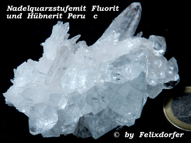 Nadelquarz Stufe mit Fluorit und Hübnerit Peru c.