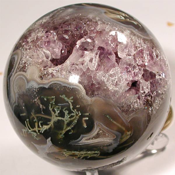 Röhrenachat Kugel mit Amethyst 68 mm