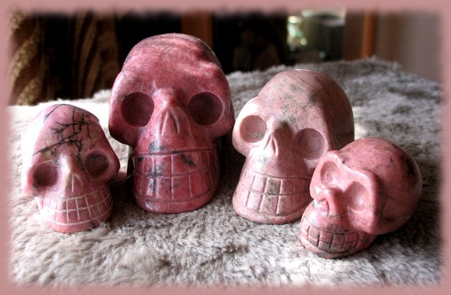 meine vier Rhodonit Skulls zusammen