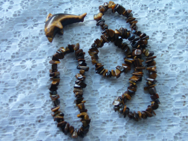 Tigerauge: Delfin, Splitter-Armband und Kette
