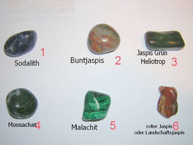 6 verschiedene Trommelsteine