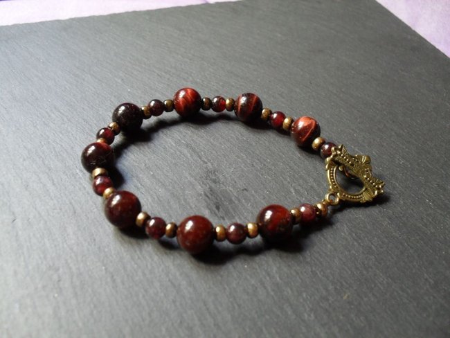 Armband, Granat &amp; Tigerauge/Ochsenauge
