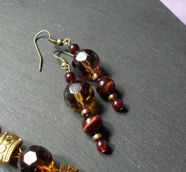 Ohrhänger, Granat  &amp; Tigerauge/Ochsenauge